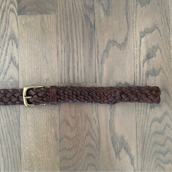 Vintage Braided Leather Belt with Rounded Square Brass Tone Buckle Dark Brown XL main image 8